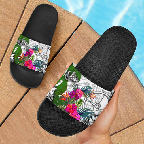 Yap Slide Sandals - Turtle Plumeria Banana Leaf 1