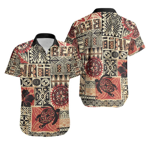 Hawaii Short Sleeve Shirts - Hawaiian Style Tribal Fabric Patchwork 1