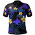 Papua New Guinea Polo Shirt - Custom Personalised Polynesian Waves with Plumeria Flowers (Blue)
