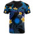 Marshall Islands T-shirt - Custom Personalised Polynesian Waves with Plumeria Flowers (Blue)