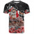 Santa Claus Surf T-Shirt Hibicus Polynesian Pattern Black