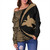 Papua New Guinea Off Shoulder Sweatshirt Coat Of Arm Lauhala Gold Circle