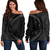 New Zealand Off Shoulder Sweatshirt Silver Fern Lauhala Gray Circle
