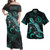 Chuuk Combo Dress And Shirt - Chuuk Pride With Polynesian Turtle Blooming Hibiscus Turquoise