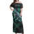 Easter Island Woman Off Shoulder Long Dress - Easter Island Coat Of Arms Turtle Blooming Hibiscus Turquoise