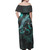 Guam Combo Dress And Shirt - Guam Coat Of Arms With Polynesian Turtle Blooming Hibiscus Turquoise