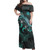 PNG Off Shoulder Long Dress - Custom PNG Coat Of Arms With Turtle Blooming Hibiscus Turquoise