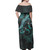 Palau Combo Dress And Shirt - Palau Coat Of Arms With Polynesian Turtle Blooming Hibiscus Turquoise
