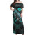Tahiti Off Shoulder Long Dress - Tahiti Coat Of Arms With Polynesian Turtle Blooming Hibiscus Turquoise