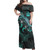 Vanuatu Off Shoulder Long Dress - Vanuatu Coat Of Arms With Polynesian Turtle Blooming Hibiscus Turquoise