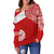 Polynesian Off Shoulder Sweatshirt Tahiti Flag With Coat Of Arms