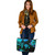 Hawaii Leather Tote Bag Polynesian Turtle Tropical Blue Gardient Blue
