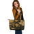 Hawaii Leather Tote Bag Polynesian Turtle Tropical Golden