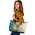 Hawaii Leather Tote Bag Tropical Leaves Sea Turtle Tribal