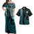 Hawaii Combo Dress And Shirt Kanaka Coat Of Arms Kakau Style Turquoise