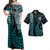 Papua New Guinea Combo Dress And Shirt Coat Of Arms Kakau Style Turquoise