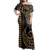 Polynesian Woman Off Shoulder Long Dress Coat Of Arms Kakau Style Gold