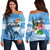 Fiji Off Shoulder Sweatshirt Noqu Suva Palm Tree Traditional Patterns