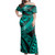 Polynesian Woman Off Shoulder Long Dress Tribal Turquoise Ali Style