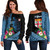 Fiji Off Shoulder Sweatshirt Polynesia Pattern With Tropical Flower