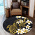 Hawaii Round Rug Polynesian Tribal Tattoo Plumeria Flower