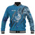 Yap State Baseball Jacket Custom Yapese Blood Inside Me Polynesian Sleeve Tattoo Tropical Blue