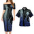 Pohnpei State Combo Short Sleeve Dress And Shirt Kakau Style Gradient Blue