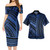 Hawaii Combo Short Sleeve Dress And Shirt Polynesian Pattern Tattoo Blue
