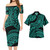 Hawaii Combo Short Sleeve Dress And Shirt Tribal Pattern Polynesian Turquoise
