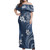 Niue Off Shoulder Long Dress White Hibicus Blue Pattern