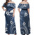 Tokelau Combo Off Shoulder Long Dress And Shirt White Hibicus Blue Pattern
