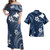 Papua New Guinea Combo Off Shoulder Long Dress And Shirt White Hibicus Blue Pattern