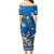 Hawaii Short Sleeve Off The Shoulder Lady Dress Polynesia Floral And Tribal Islands Blue