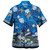 Hawaii Combo Off Shoulder Long Dress And Shirt Polynesia Floral And Tribal Islands Blue