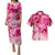 Hawaii Combo Puletasi And Shirt Pink Hibiscus White Polynesian Pattern
