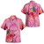 American Samoa Combo Short Sleeve Dress And Shirt Floral With Seal Pink
