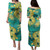 Guam Combo Puletasi And Shirt Golden Hibiscus Turquoise Color Tribal Pattern