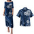 American Samoa Combo Puletasi And Shirt White Hibicus Blue Tribal Pattern