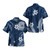 American Samoa Combo Puletasi And Shirt White Hibicus Blue Tribal Pattern