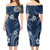 American Samoa Combo Short Sleeve Dress And Shirt White Hibicus Blue Tribal Pattern