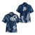 Tonga Combo Short Sleeve Dress And Shirt White Hibicus Blue Tribal Pattern