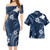 Papua New Guinea Combo Short Sleeve Dress And Shirt White Hibicus Blue Tribal Pattern