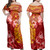 Austral Islands Off Shoulder Long Dress Polynesian Tropical Plumeria Tribal Red