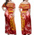 Gambier Islands Off Shoulder Long Dress Polynesian Tropical Plumeria Tribal Red