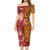 Pohnpei State Short Sleeve Off The Shoulder Lady Dress Polynesian Tropical Plumeria Tribal Red