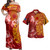 Cook Islands Combo Off Shoulder Long Dress And Shirt Polynesian Tropical Plumeria Tribal Red