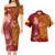 Niue Combo Short Sleeve Dress And Shirt Polynesian Tropical Plumeria Tribal Red