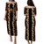 Hawaii Combo Puletasi And Shirt Kanaka Maoli Orange Polynesian Pattern With Hibiscus