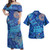 American Samoa Combo Off Shoulder Long Dress And Shirt Hibiscus With Polynesian Pattern Blue Version