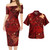 Papua New Guinea Combo Short Sleeve Dress And Shirt Hibiscus With Polynesian Pattern Red Version